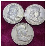 (3) 1954-D Franklin Silver Half Dollar Coins