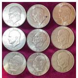 (9) 1972 Eisenhower Dollar Coins