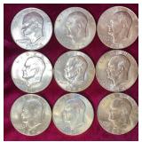 (9) 1974 Eisenhower Dollar Coins