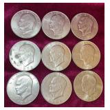 (9) 1972 Eisenhower Dollar Coins
