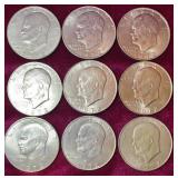 (9) 1972 Eisenhower Dollar Coins