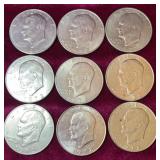 (9) 1972 Eisenhower Dollar Coins