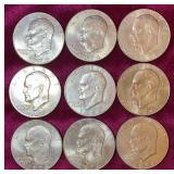 (9) 1974 Eisenhower Dollar Coins