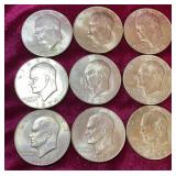 (9) 1974 Eisenhower Dollar Coins