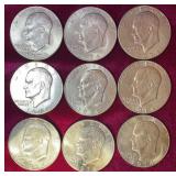 (9) 1974 Eisenhower Dollar Coins