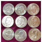 (9) 1974 Eisenhower Dollar Coins