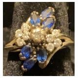 14K white gold, sapphire and diamond ring