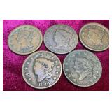 (5) Large Cent (1825, 1826, 1829, 1847 & 1851)