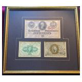 Framed Confederate Paper Currency