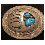 Sterling and turquoise bear claw belt buckle