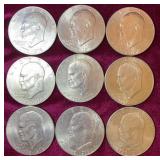 (9) 1976 Bicentennial Eisenhower Dollar Coins
