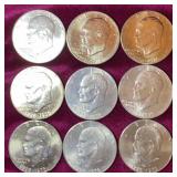 (9) 1976 Bicentennial Eisenhower Dollar Coins