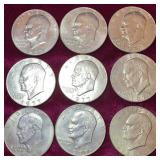 (9) 1977 Eisenhower Dollar Coins