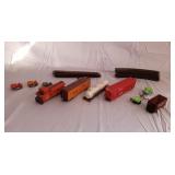 Toy train with no engine & 3 miniature Dozers