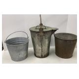 Vtg Metal Milk Pail & Other Buckets
