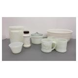 Milk Glass Mixing Bowl, Canister, Custard dish