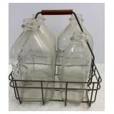 Antique MBS 1/2 Gal Milk Bottle & Wire Carrier