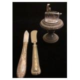 Sterling knives and lighter base