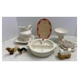 Carved Stone dog, VTG childï¿½s dish & other