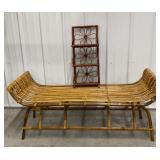 Bamboo Bench & Wicker Wall Hanging Shelf