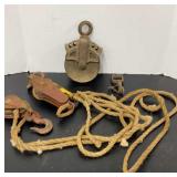 Wooden Pulley and Block & Tackle