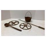 Cast Iron Bike Sprockets, Pot, Ladle & grill tool