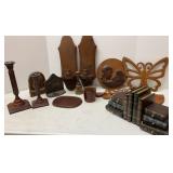 Wooden Decor Pieces & cast iron bookend