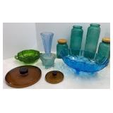 Colored Glass Canisters & Other pcs