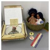 Native American Collector Plate, Buttons & Dolls