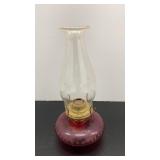 Cranberry Glass oil Lamp 12in tall