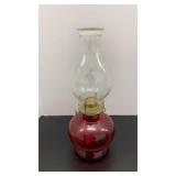 Vtg Red Glass Oil Lamp