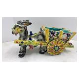 Heavy Porcelain Donkey & Cart Planter