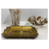 Transfer ware vase & Goofus Glass Bowl