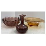 Blenko 9in Bowl & 6.5in Crackle Glass Vase