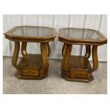 Matching Oak & Beveled Glass End Tables 22x27x22