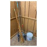 Fishing Poles & Galvanized Minnow Bucket
