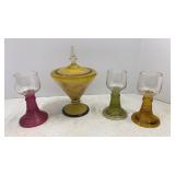 MCM Beehive Stemware & Painted Candy Dish