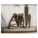 Primitive Two-Man Saw & other hand saws