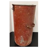 Vtg Metal Drum Ballot Box 13in dia, 23in tall