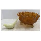 Fenton Marigold Carnival glass Bowl & Bird
