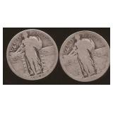 Silver Quarter Coins, (2) Very Worn