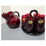Royal Ruby Glasses, tray, pitcher