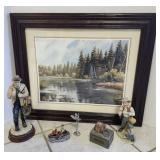 Fisherman print, figurines, trinket box