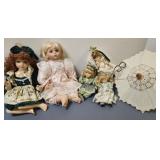 Dolls, Porcelain, Umbrella, carriage
