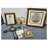 Religious prints, crosses, decorations
