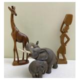 Porcelain Elephants & Carved Wood Sculptures
