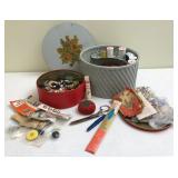 Sewing Basket & Vtg Buttons
