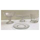Clear Glass Pedestal Cake Plate & Other Serving