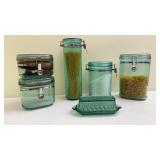 Plastic Canisters & Glass Covered Butter Dish