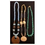 Malachite bead necklace & carved bead necklaces